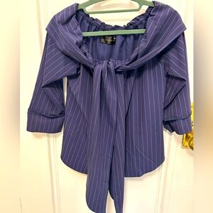 Navy Blue Pinstripe Off-Shoulder Top